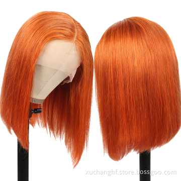 Virgin brazilian hair preplucked hd transparent lace colored bob wigs human hair lace front ginger orange wig colourful wigs